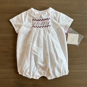 New Dani Baby Boys White Smocked Bubble Red and Blue Embroidery